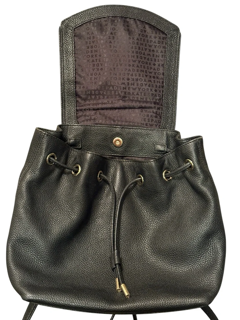 kate spade Black Pebbled Leather Drawstring Backpack